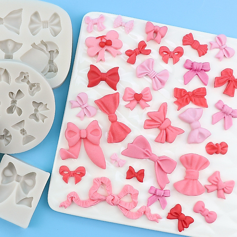 แม่พิมพ์ซิลิโคนริบบิ้นขนมรูปโบว์ อุปกรณ์อบขนม Diy ช็อกโกแลตขนมฟองดอง Mould