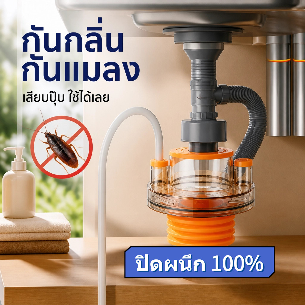 ที่อุดท่อระบายน้ำกันกลิ่น กันแมลง กันยุง จากท่ออัตโนมัติ เปิด-ปิดตามน้ำไหล วัสดุแข็งแรง