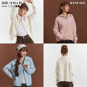 Bemingtop1019(S-XL)-BMG Cozy Zip Knit แจ็กเก็ตไหมพรมซิปหน้าทรงครอป ละมุนแต่เท่ ใส่ง่ายทุกวัน