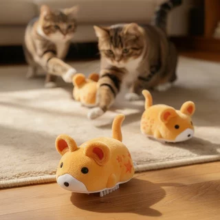 หนูของเล่นแมว ของเล่นแมวไฟฟ้า มีเสียง ของเล่นแมวโต้ตอบ ขนนุ่ม ระบายพลังงานแมว ของเล่นสุนัข