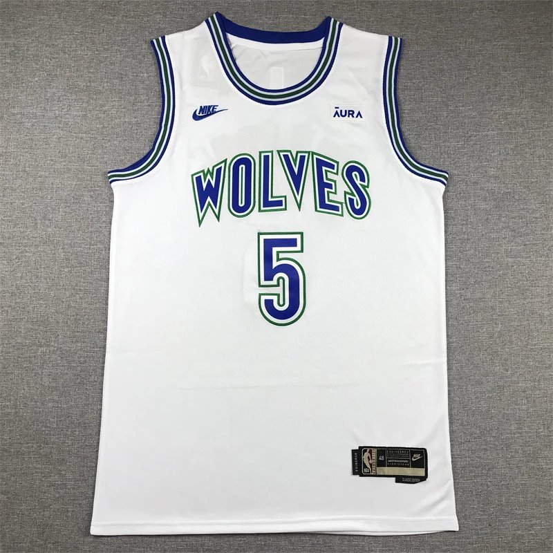 ปักลาย American Version Forest Wolves Edwards Jersey No. 5 White Rose Lee Kyle Anderson Gobel Downs 