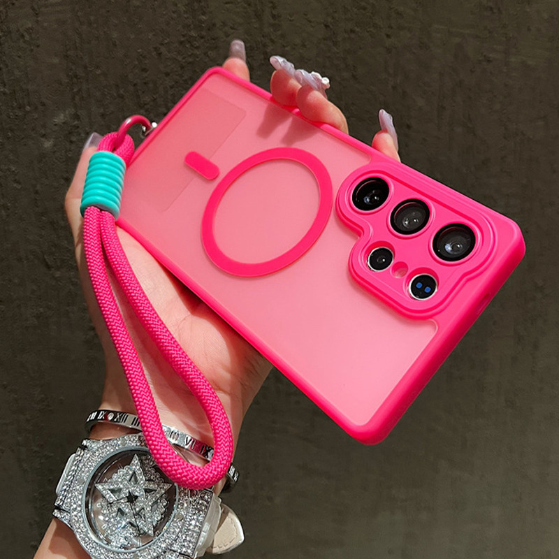 SAMSUNG Lanyardเคสโทรศัพท์แม่เหล็กสําหรับSamsung A37 A57 A17 A16 A36 A56 A26 S24 S25 FE S26 Plus S23 Ultra Wireless Charge Cover Matteโปร่งแสง