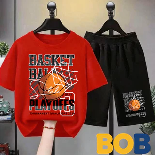 【ส่งไว 24ชม】2ชิ้น BOB ชุดเด็กผู้ชาย เสื้อยืดแขนสั้น ทอผ้าฝ้ายผสม ลายอเมริกัน สไตล์เท่ห์ ใส่สบาย ไม่ร้อน ปี 2026#32104
