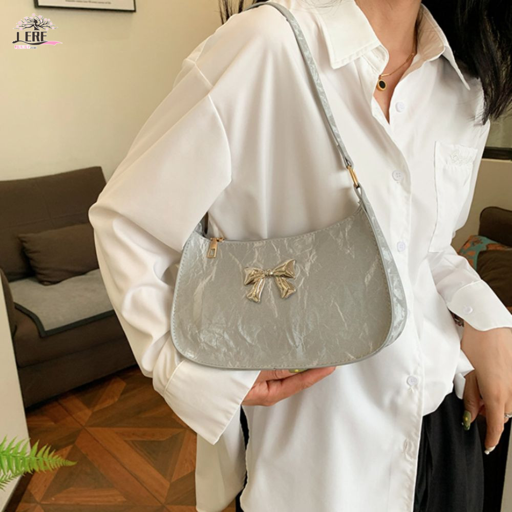 JEREMY1 Bow Underarm Bag, Korean Pu Leather Bowknot Armpit Bag, Fashion Sweet Y2k Solid Color Womens
