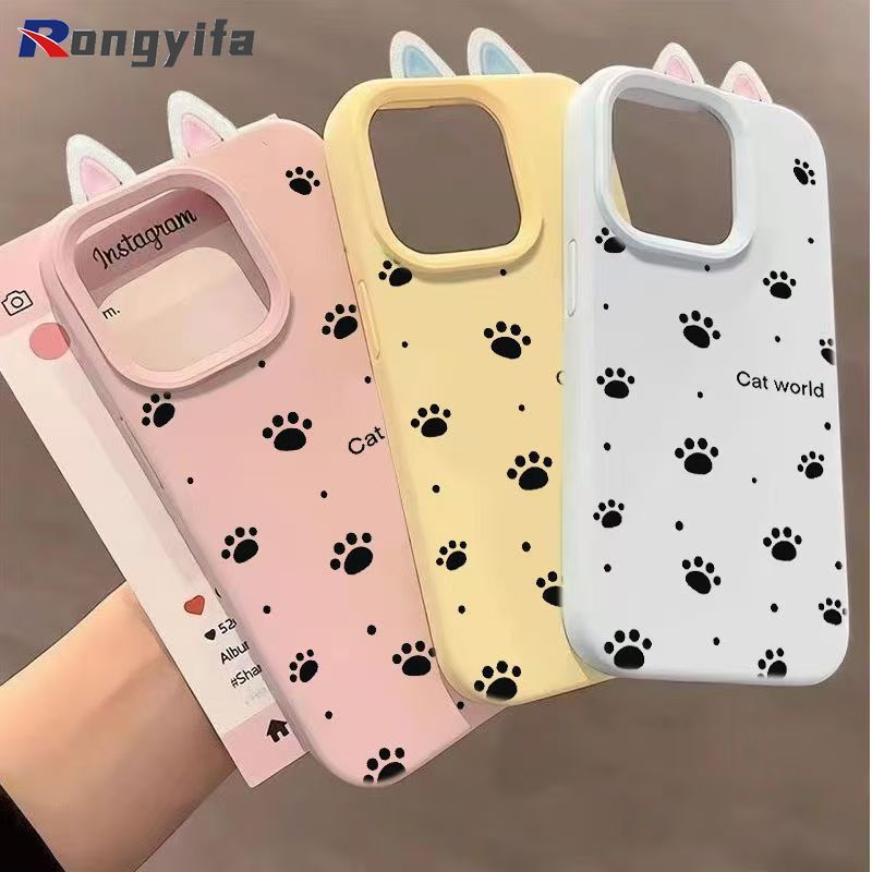 หูแมวน่ารักเคสโทรศัพท์สําหรับXiaomi 17T Pro 17 Max Poco X8 X7 F7 Pro Max Redmi K90 K60 Ultra Turbo 5 Max 4 Pro 5Gสีลูกกวาดปลอกการ์ตูนCat Paw Simple Matteนุ่มปกหลัง