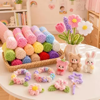 เส้นดัดลวดกำมะหยี่ วัสดุทำงานฝีมือ DIY ดัดรูปได้ง่าย นุ่มฟู สร้างเป็นดอกไม้ประดิษฐ์ ตุ๊กตา พวงกุญแจ ของตกแต่งห้อง COD