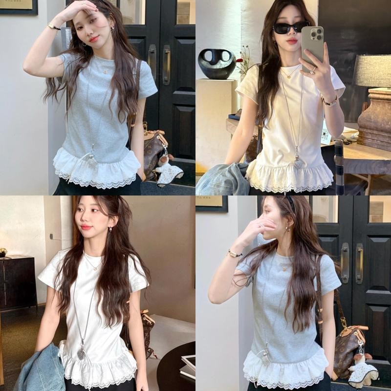 เสื้อคอกลมผู้หญิง เสื้อยืดสีพื้น ไหล่ตรง เสื้อมีทรง งานเเฟชั่น สีสันอ่อนหวาน