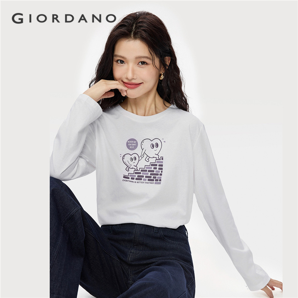 GIORDANO WOMEN 100% Cotton striped 1/2 sleeve loose tee 13326229