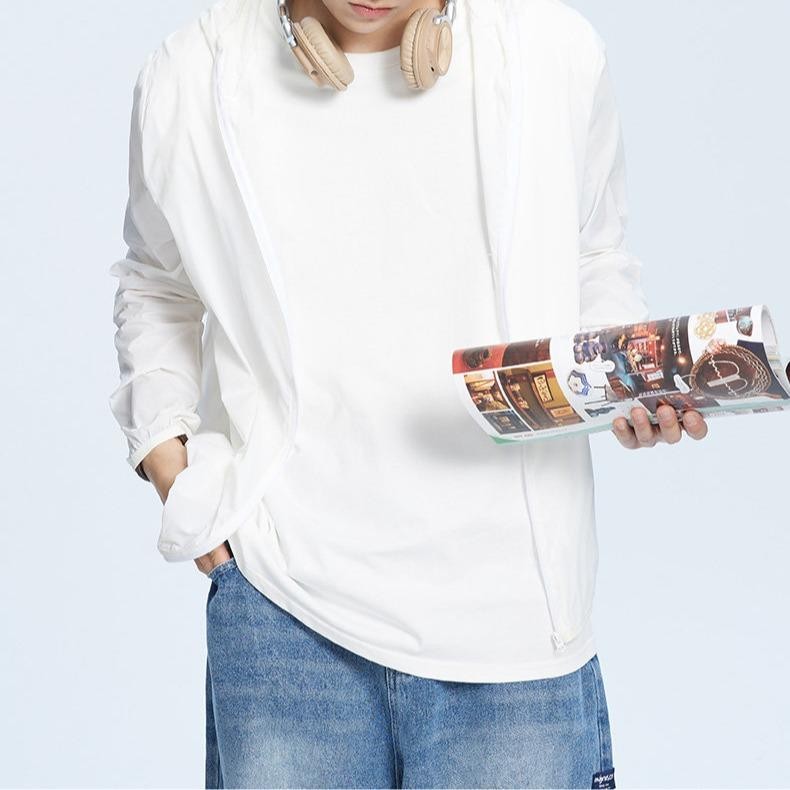 เสื้อแจ็คเก็ตกันแดดมีฮู้ดสำหรับผู้ชาย, ผ้าไหมน้ำแข็ง, น้ำหนักเบาและระบายอากาศได้, ป้องกันรังสียูวี, เสื้อผ้าผิวแห้งเร็ว, เหมาะสำหรับฤดูร้อน ราคา ถูกที่สุด ดีลบีเคเค แกลเลอรีภาพที่ 6