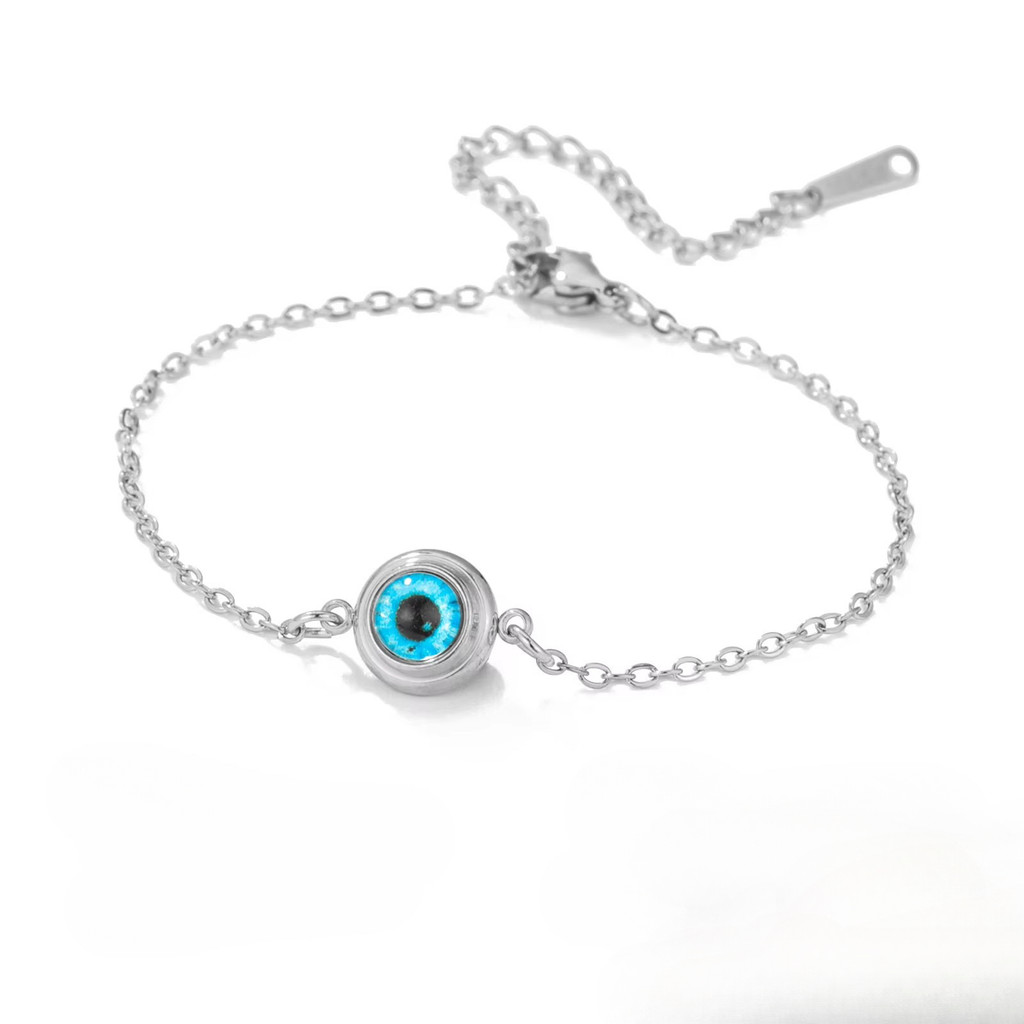 สร้อยข้อมือจี้ตาสีฟ้าเหล็กไทเทเนียมย้อนยุคผู้ชายผู้หญิงสร้อยข้อมือตาปีศาจที่ไม่ซ้ําใคร