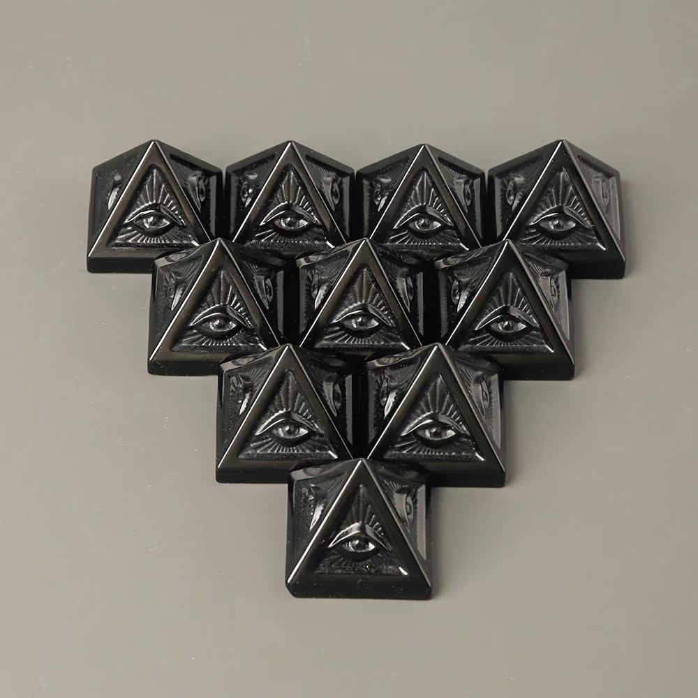 คริสตัลธรรมชาติ Obsidian นกยูง Eye Pyramid Home Office โต๊ะสร้างสรรค์ตกแต่งเครื่องประดับแกะสลักหัตถก
