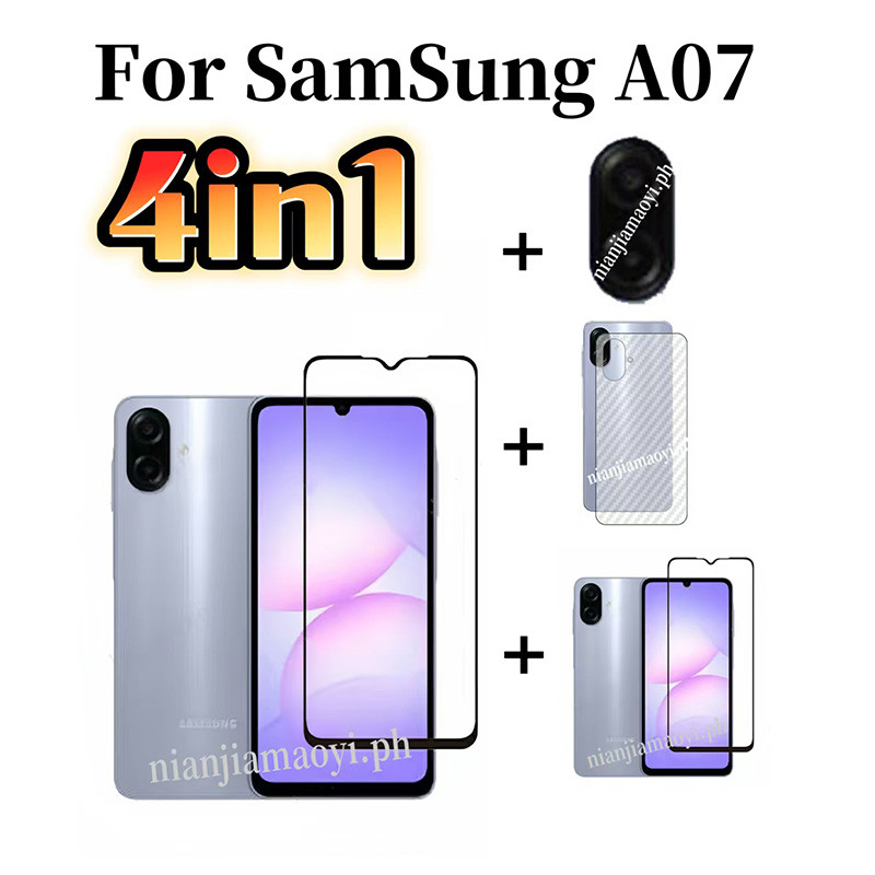 4in1 Samsung Galaxy A07/A17/A06/A04/A16/A15/A56/A26/A36/A05 ฟิล์มกระจกนิรภัยกล้อง+กระจกนิรภัยหน้า+ด้านหลัง