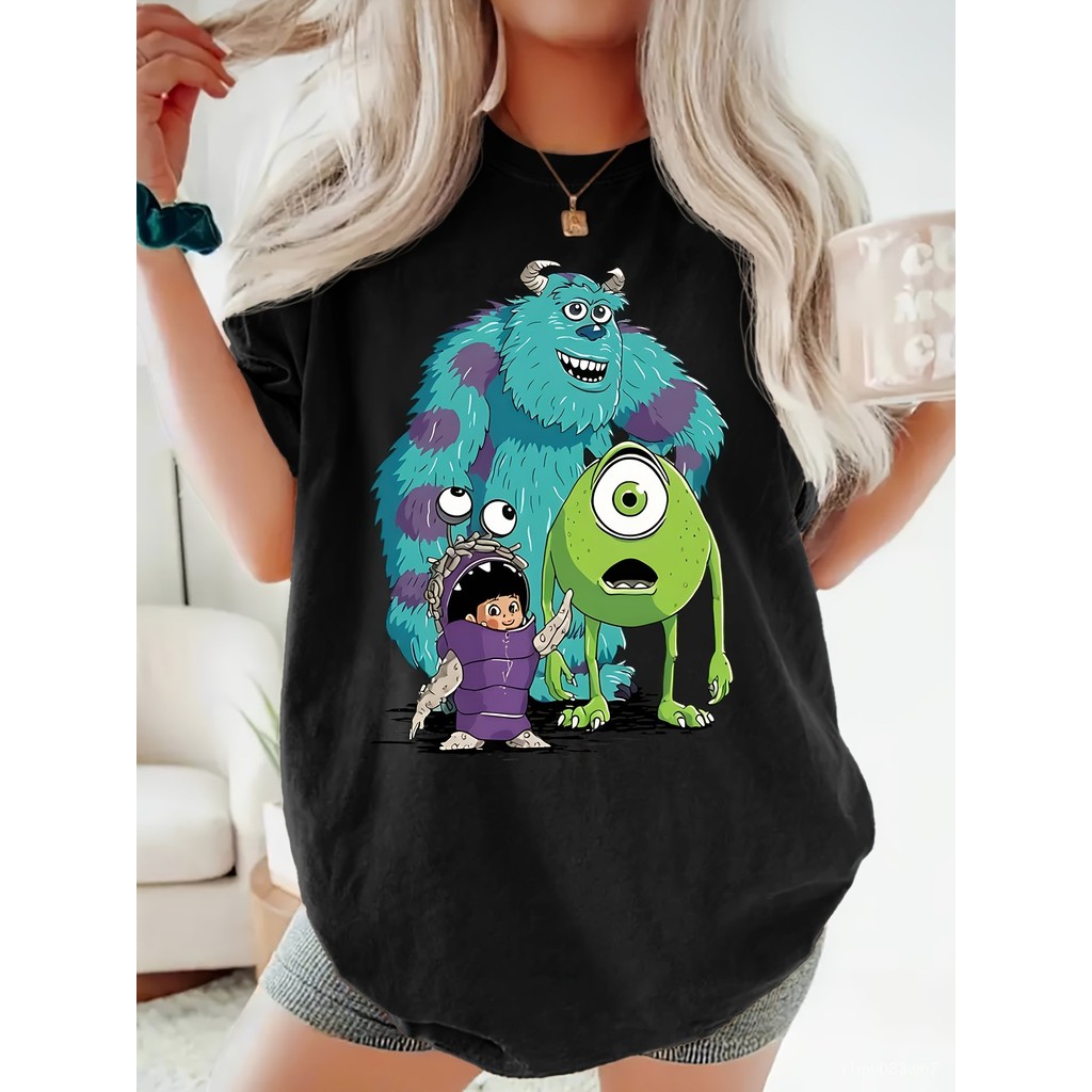 ผู้หญิง เสื้อยืดแขนสั้นน่ารัก ลายมินนี่เมาส์จากบริษัทไฟฟ้ามอนสเตอร์ คอกลม สำหรับฤดูร้อน