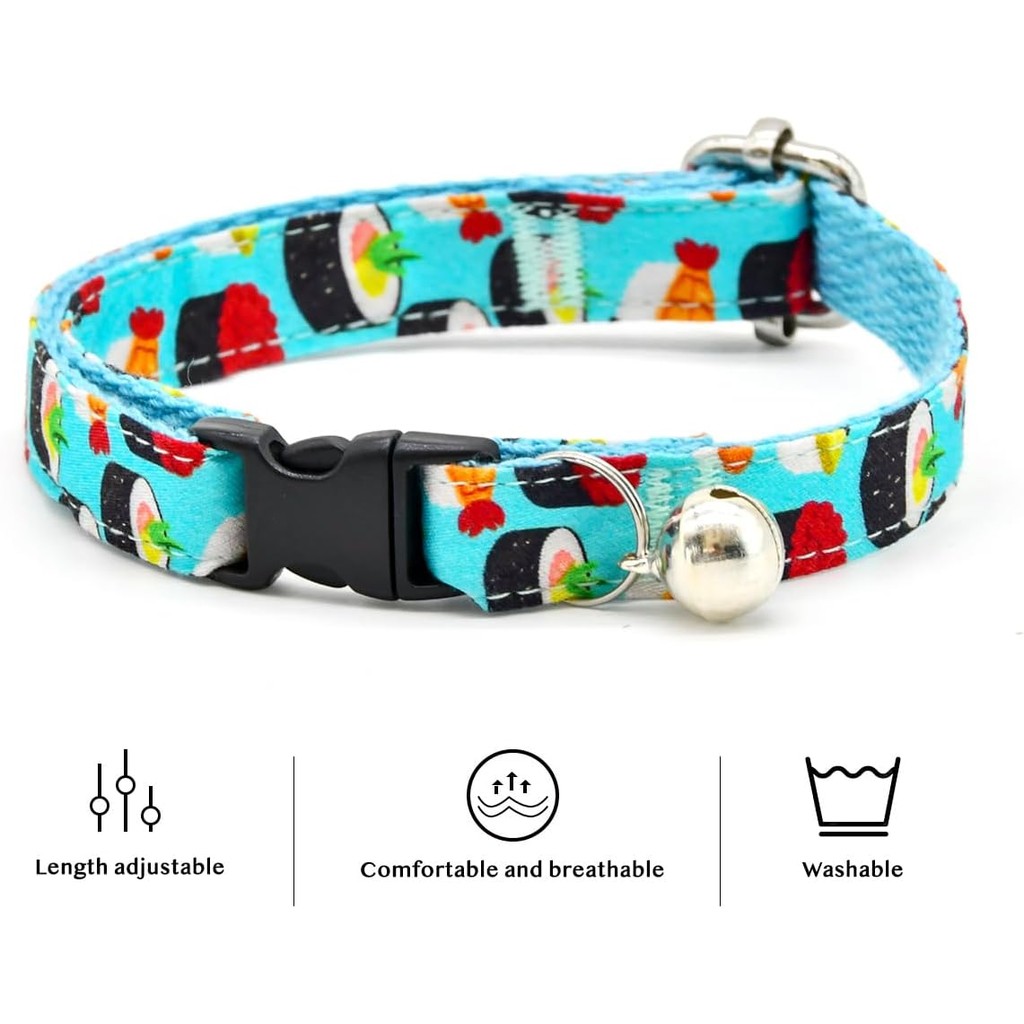 ปลอกคอแมว, Sushi Foodie, Safety Breakaway Blue Cat Collars, ชุดแมวน่ารัก, XX-Small TQ0M