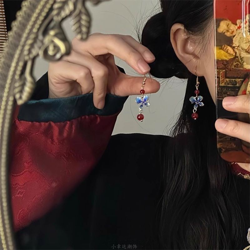 ต่างหูสไตล์ชนเผ่าแบบเรโทรดอกไม้ Qinlan Flower Rhyme ทรงยาวพิเศษสำหรับผู้หญิง #JHXM94