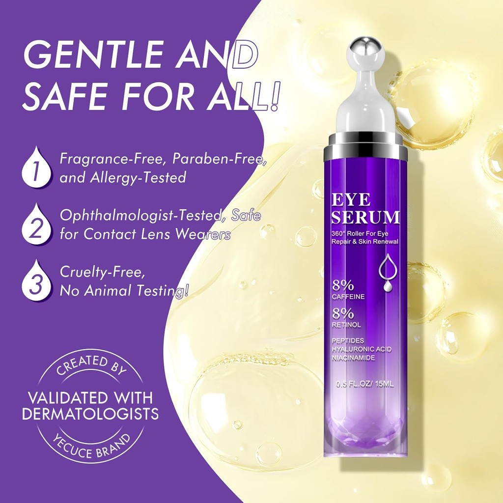 8% Caffeine Eye Cream & Under Eye Serum สําหรับความหมองคล้ําและอาการบวม Eye Care Eye Roller Serum พร