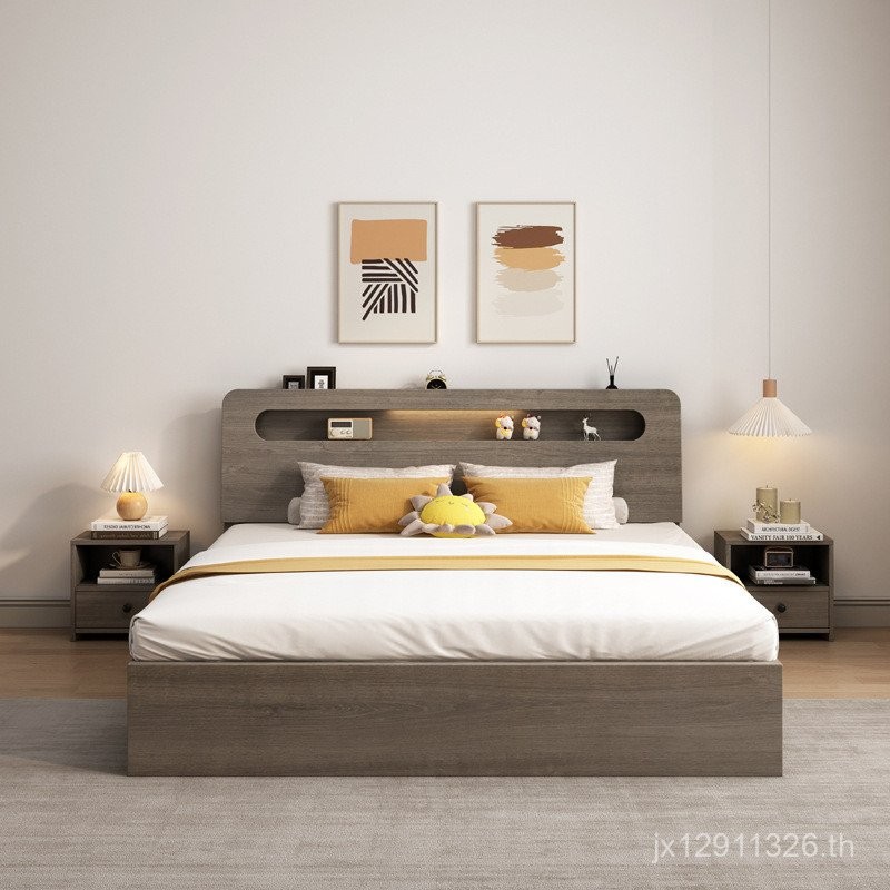 เตียงกล่องคู่ Tatami Hotel Bed Room North America 1.8 B & B Hotel Bed สีเทา 1.5m Walnut Beige WXVM