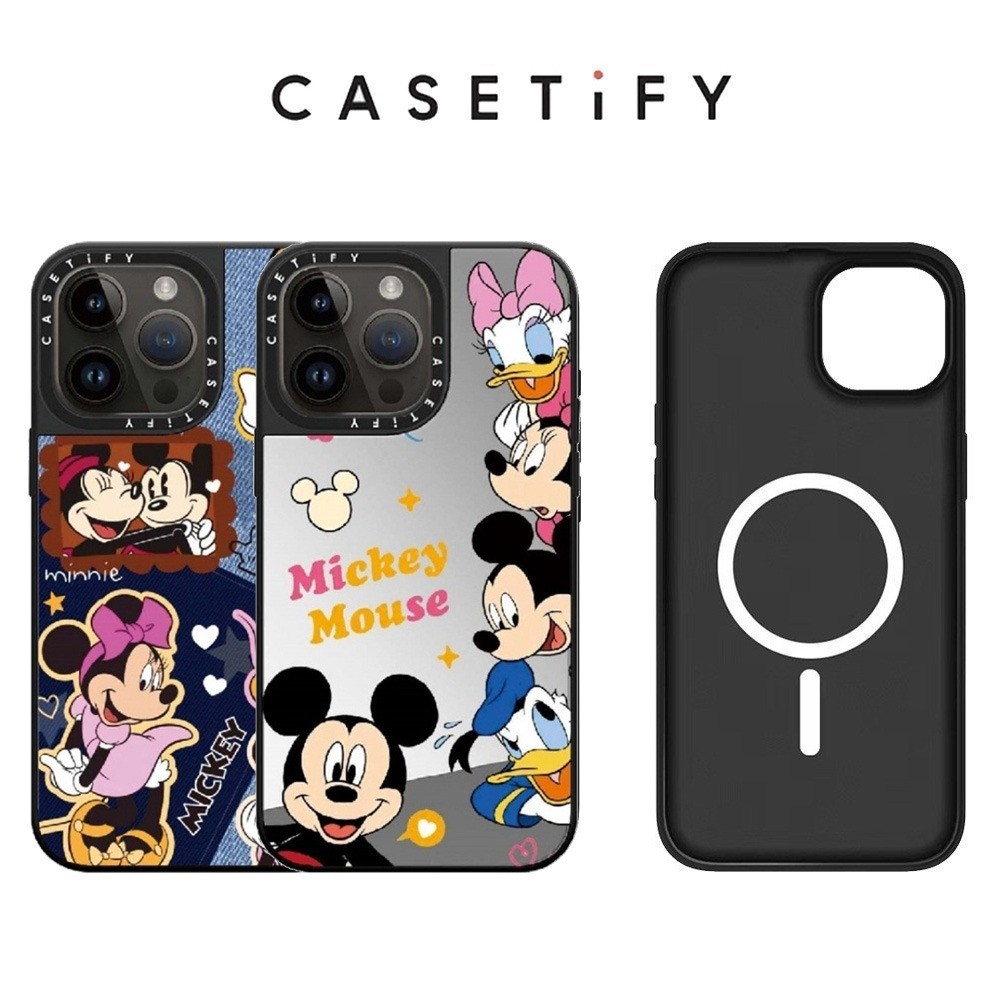 เคสโทรศัพท์กระจกแม่เหล็กครอบครัวมิกกี้สําหรับ ไอโฟน 16 มือโปร สูงสุด 15 14 13 12 11 ปลอกแข็งกันกระแทก