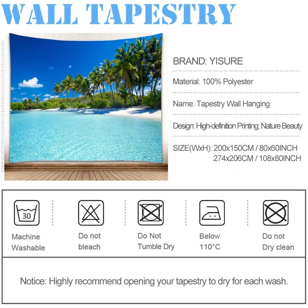 YISURE Ocean Beach Tapestry แขวนผนัง Tropic Paradise Beach Wall Decor ฮาวาย Tapestries Coconut Tree 