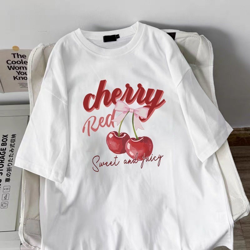 เทรนด์ เทอร์บารุ!Baju T Oversize Korean Style Cotton 100% Cetakan Cherry Blossom Y2K Aesthetic (Sayz
