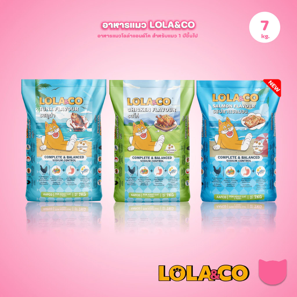 [ยกกระสอบ 7 kg.] LOLA&CO อาหารแมว โลล่า แอนด์ โค อาหารเม็ดแมว ไม่มีผลพลอยได้ สำหรับแมวโตอายุ 1 ปีขึ้นไป ขนาด 7 กก.(kg.)