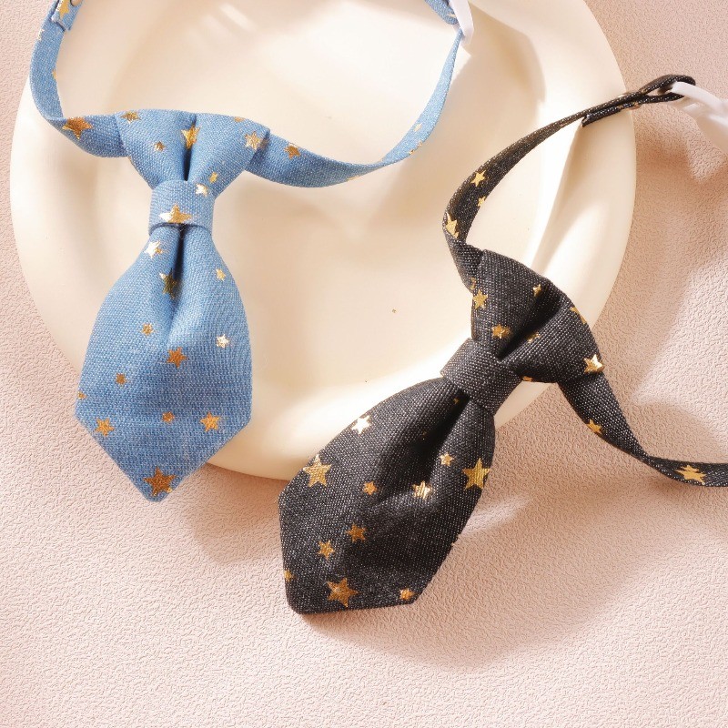 สัตว์เลี้ยงสไตล์อังกฤษ Bow Tie Universal สําหรับแมวสุนัขปรับ Silent Collar Star Glitter Tie S/M ขนาด