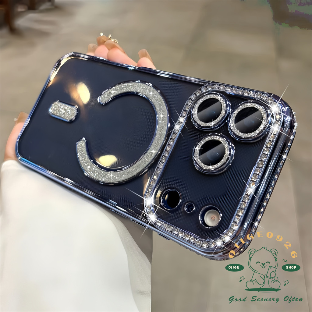 เคส iPhone17 สีส้ม ชุบเคสโทรศัพท์แม่เหล็ก iphone17 Pro Max 16 15 14 13 12 11 เคสสําหรับ iPhone เคสซิลิโคนนิ่ม TPU กันกระแทก