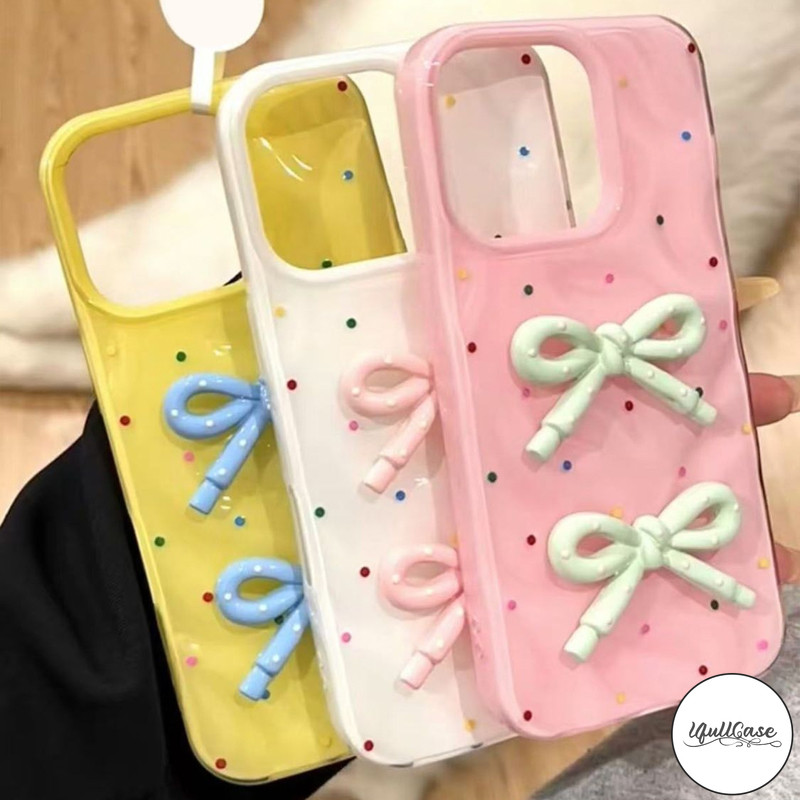 เคสไอโฟน 15 เหมาะสำหรับ IPhone 16 15 11 13 7 12  14 Pro Max XR XS X Max 7 Plus โบว์ลายจุดสีคลื่นน้ำระบาย