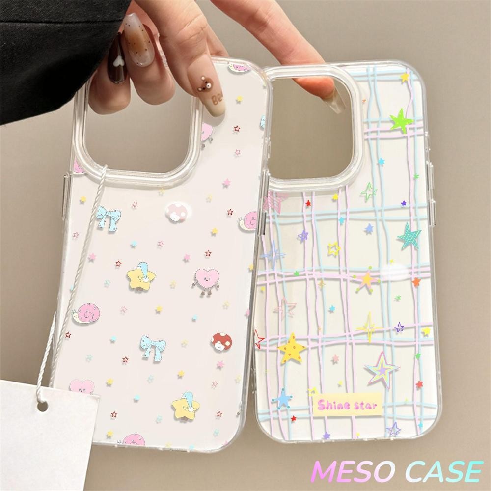 MESO - เจลลี่เนียนเงา IMD สีขาว เข้ากันได้สำหรับ เคสไอโฟน11 เคส iphone 16 Pro Max 7Plus XR 12 13 14 15 ดวงดาวหลากสีสัน