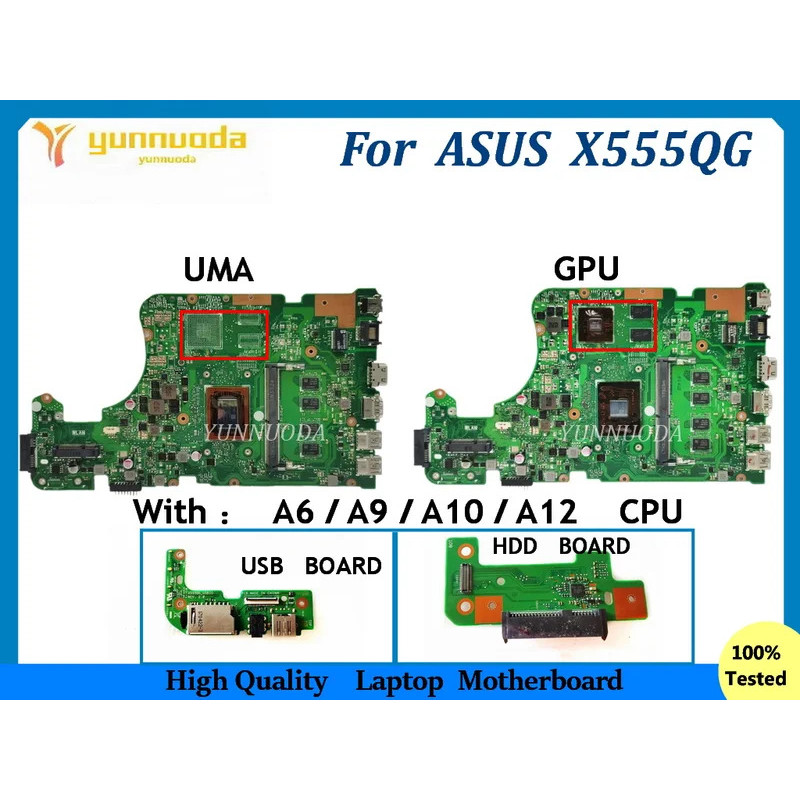 X555QG สําหรับ ASUS X555BP A555B X555QA แล็ปท็อปเมนบอร์ด E1 E2 A6 A9 A10 A12 CPU 4G RAM UMA GPU USB 