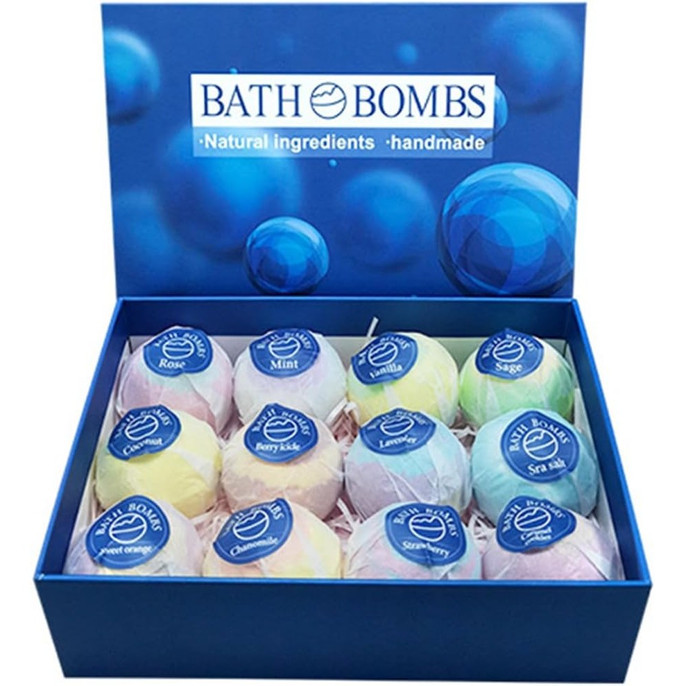 Bath Bombs Salt Balls,12 ชิ้น Gift Set,วานิลลาลาเวนเดอร์ l Rose Extract Essential Oils,Moisturizing 