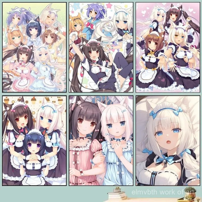 1 PC Nekopara GalGame โปสเตอร์พิมพ์ภาพศิลปะผ้าใบกันน้ําภาพวาดประณีต Coffee House Bar Room Wall Decor
