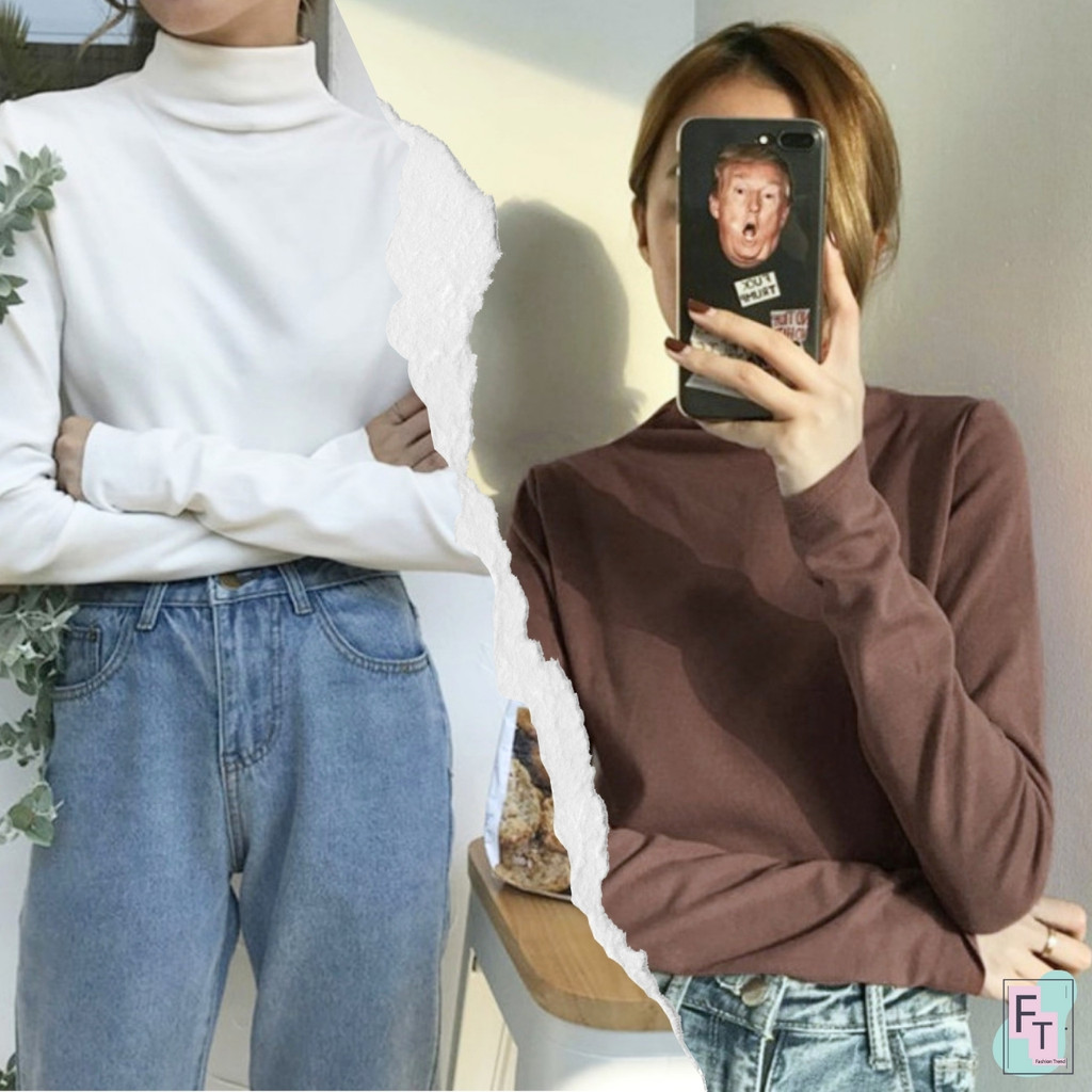 💢FT อินเทรนด์💢เสื้อแขนยาวคอเต่า สีพื้น 4 ผ้านุ่ม ใส่กันหนาวได้ มินิมอลมินิใจ