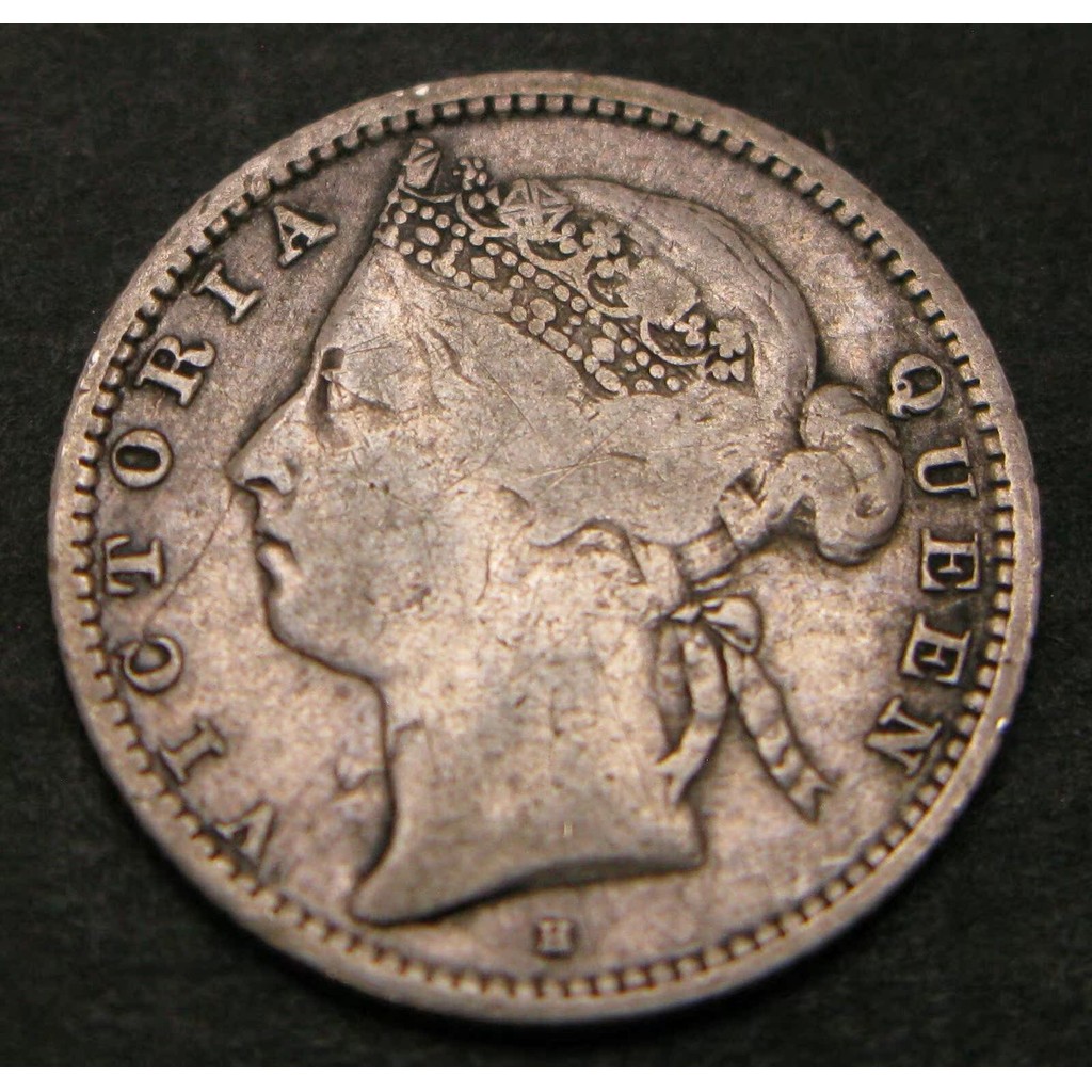 British Maurish 1889 ปี 20 Cent Silver Coin Queen Victoria