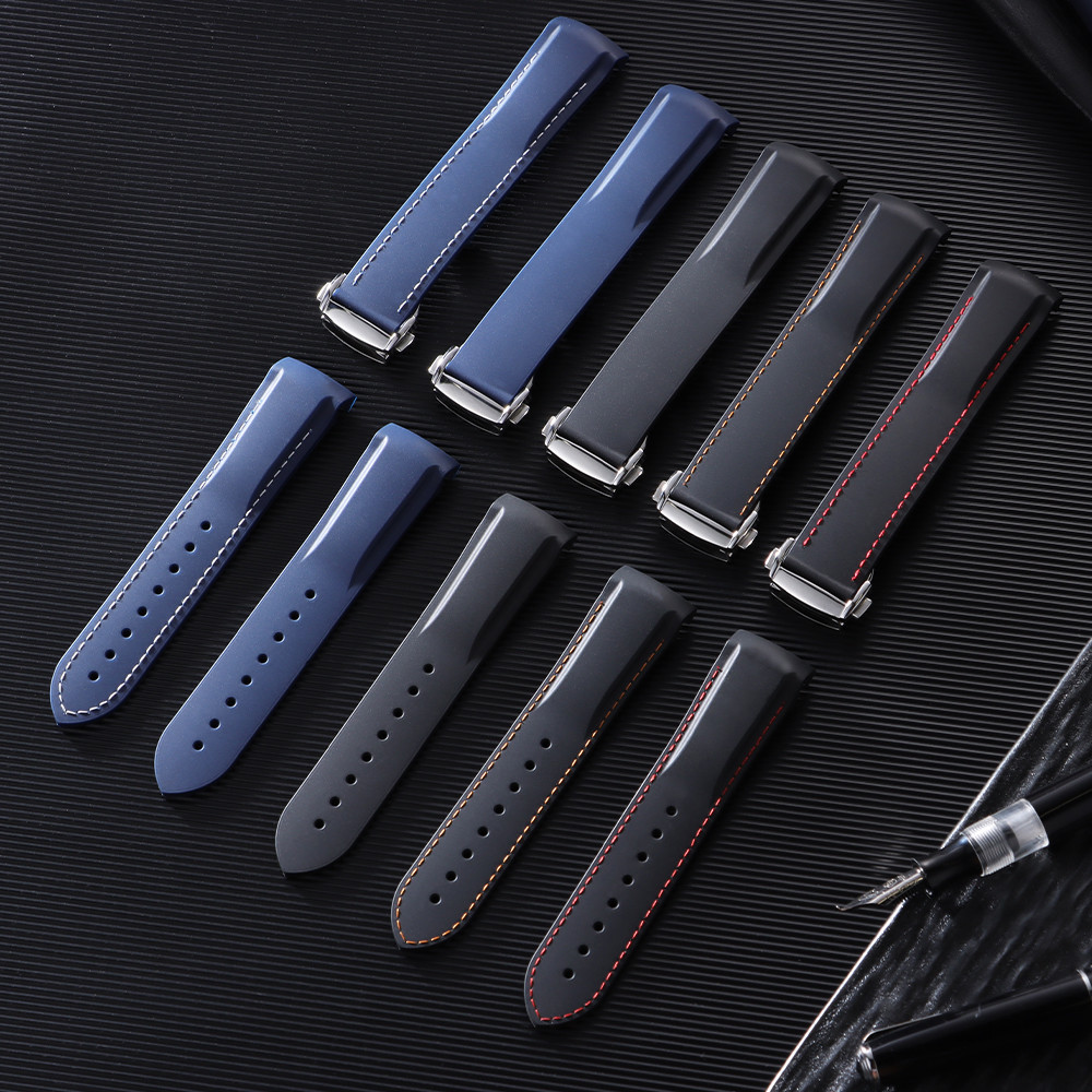 20 มม.22 มม.ปลายโค้งยางซิลิโคนนาฬิกาสําหรับ Omega Seamaster 300 Speedmaster สายนาฬิกายี่ห้อสร้อยข้อมือผู้ชายสายรัดข้อมือสีฟ้าสีดํา - รูปที่ 2