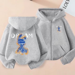 [100-160] [เย็น ฤดูกาล สไตล์บาง] 2025 ฤดูใบไม้ร่วงฤดูหนาวชายซิปเสื้อคลุมด้วยผ้าเด็กการ์ตูนพิมพ์คาร์ดิแกนกลางเด็กใหญ่