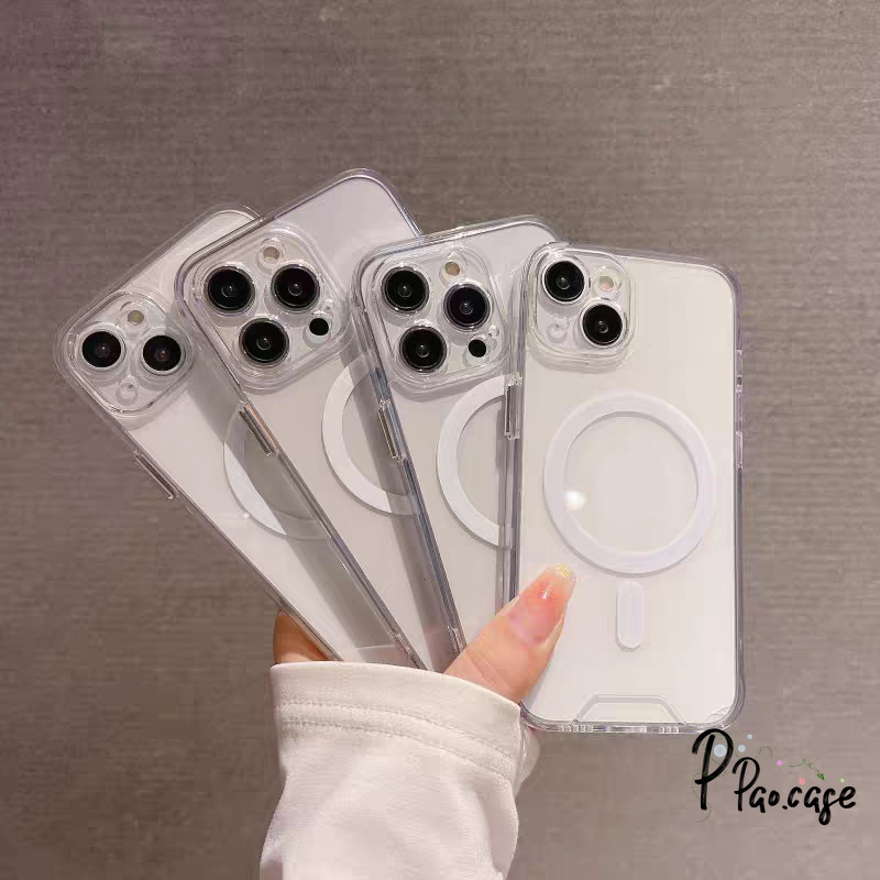 สำหรับ iPhone16 12 13 11 14 15 Pro Max 14 15 8 7 16 Plus XR X XS Max 16 Pro เคสชาร์จแม่เหล็กใสแบบแพ็กเกจเต็มสุดหรู