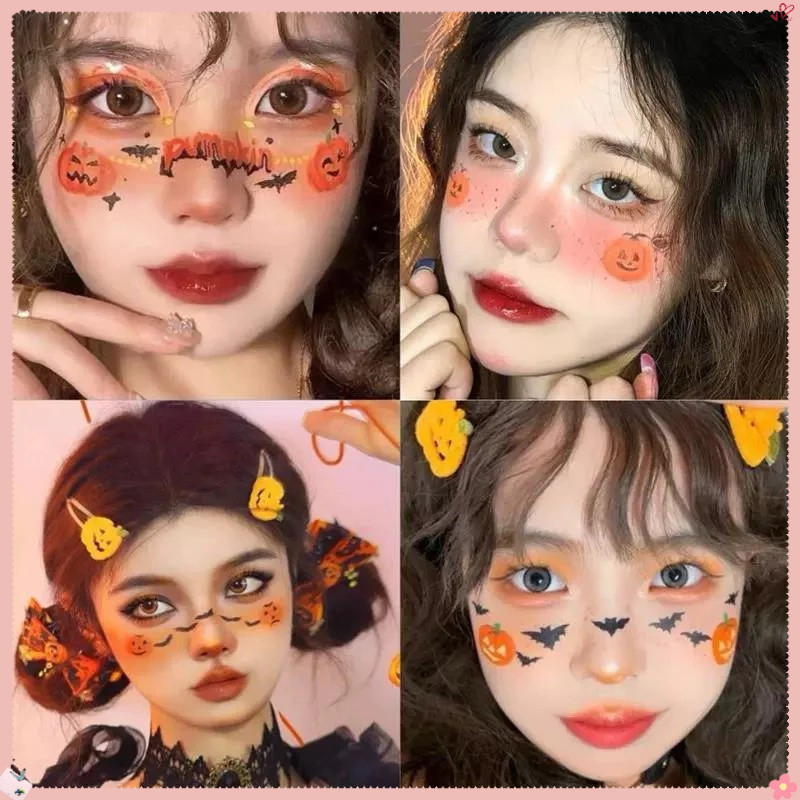 พร้อมส่ง แทททูฮาโลวีน ลายค้างคาวฟักทอง รูปแบบการ์ตูน กันน้ำ สำหรับตกแต่งร่างกาย