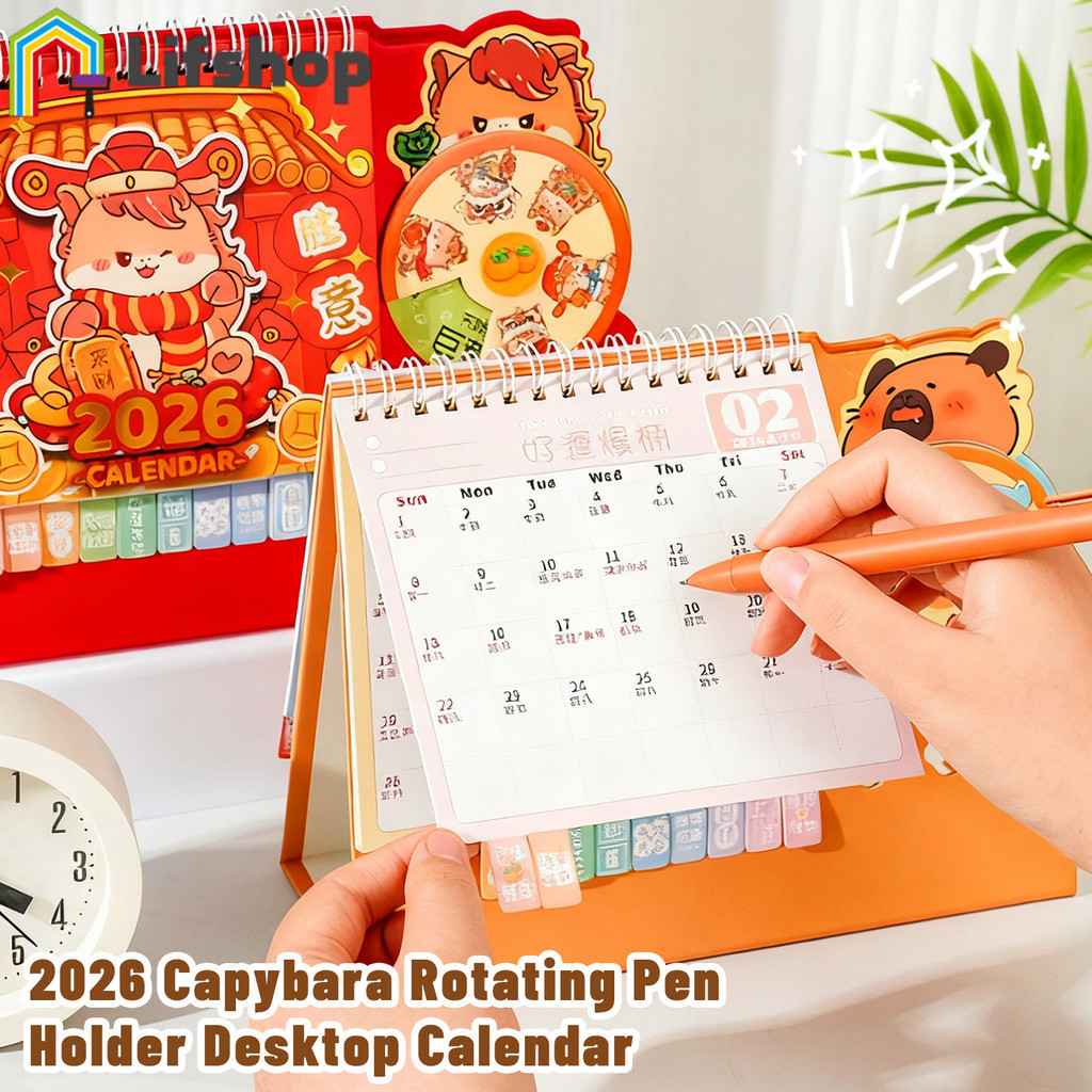 [HGB]ปฏิทินตั้งโต๊ะ 2 ชิ้นพร้อมที่วางปากกา | แพลนเนอร์แบบหมุนได้ 2025-2026 15เดือน ต.ค ถึง ธ.ค. มินิ