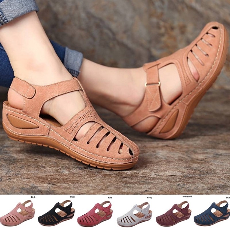 UX6 Retro ผู้หญิง Wedge รองเท้าแตะ Magic สติกเกอร์แพลตฟอร์มสุภาพสตรีรองเท้าแตะชายหาด