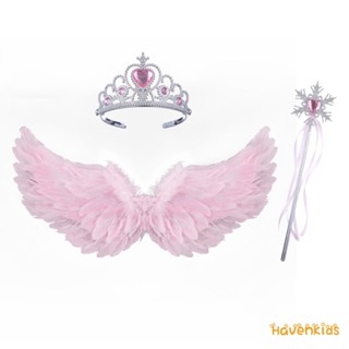 เครื่องแต่งกายฮาโลวีนปีกนางฟ้าพร้อมมงกุฎและไม้เวทย์สำหรับเด็…