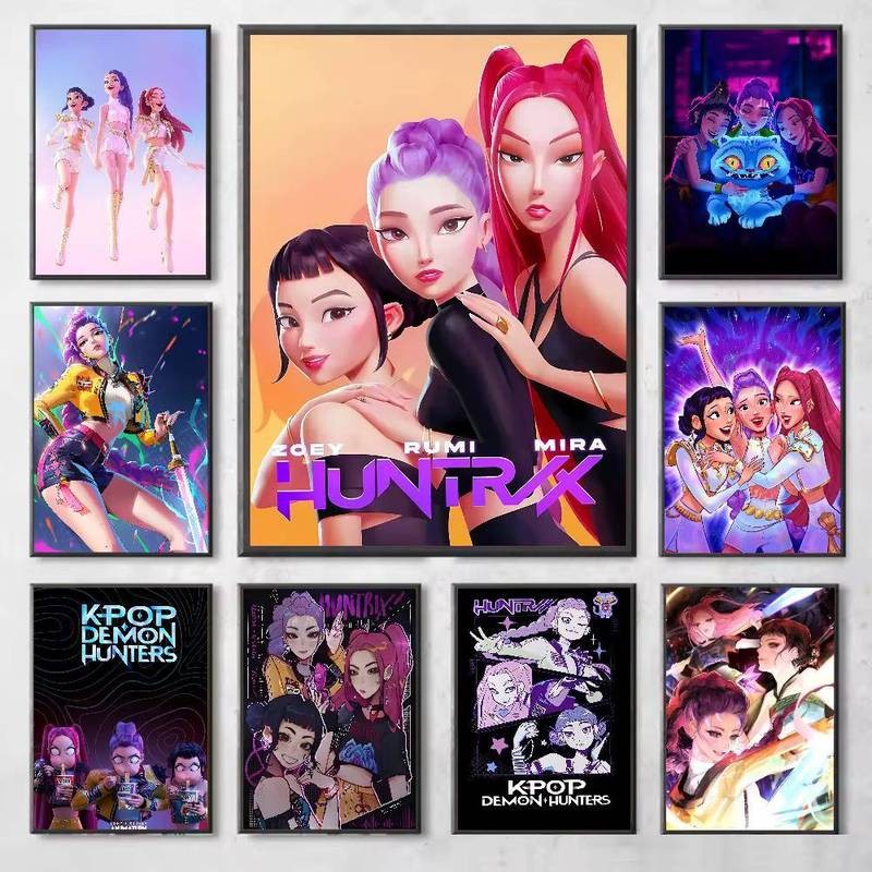 KPop Demon Hunters ผ้าใบพิมพ์ HD โปสเตอร์ Wall Art ห้องนั่งเล่นตกแต่ง