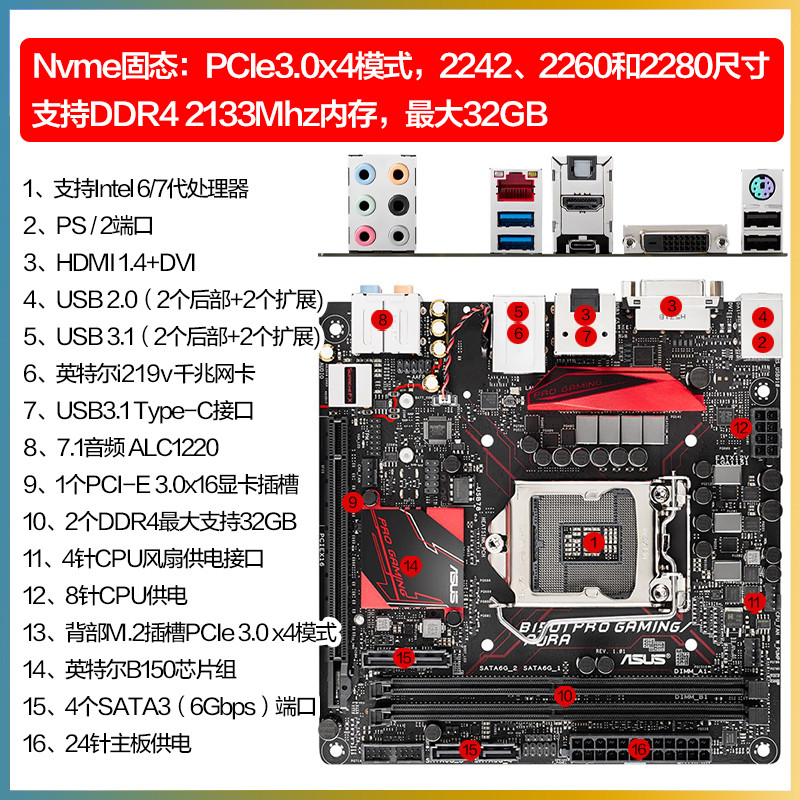 Asus/Asus B150I B250I H270I Z170I Z270I เมนบอร์ด ITX17 * 17 รองรับ 6/7 รุ่น