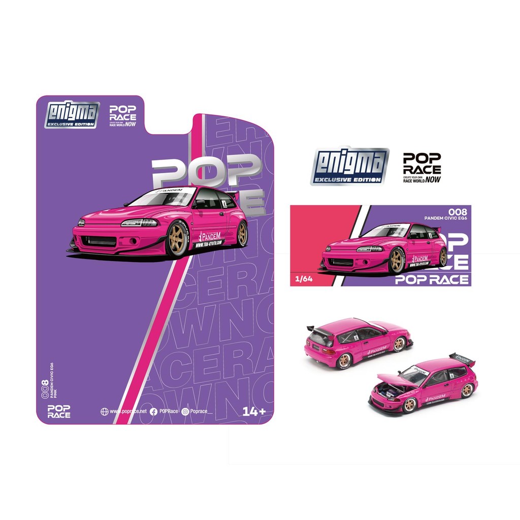 Pop Race X Enigma 1/64 - Pandem Civic EG6 PINK PRE008