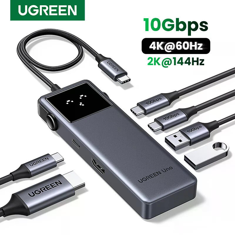 UGREEN Uno USB C HUB 6in1 4K60Hz PD100W 10Gbps USB3.2 Splitter Adapter สําหรับแล็ปท็อป USB Expander 