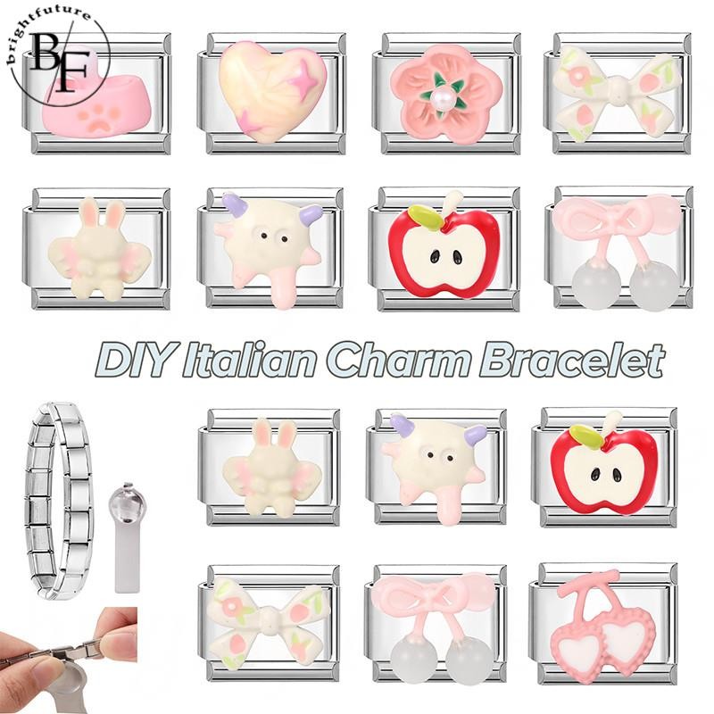 สร้อยข้อมือสแตนเลส Retro กับ charm การ์ตูนกระต่าย ขนาด 9 มม. เหมาะสำหรับงานDIY