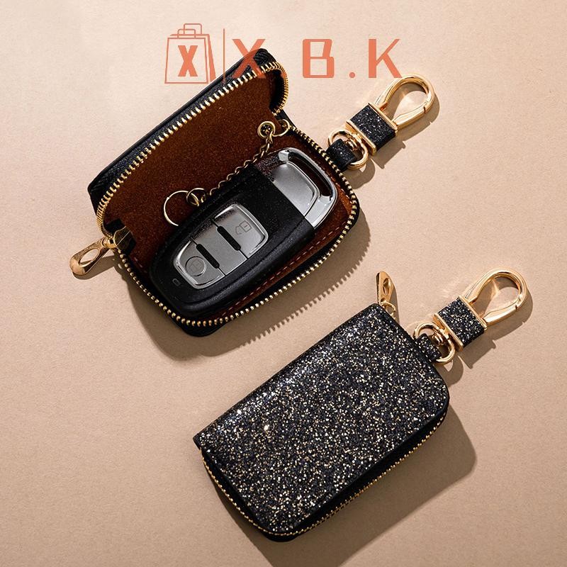 HSTH Shiny Key Pouch Zipper Key Holder Organizer กระเป๋ากุญแจรถพวงกุญแจกระเป๋าสตางค์แฟชั่น Simple Key Case กระเป๋ากุญแจรถป้องกันร้อน