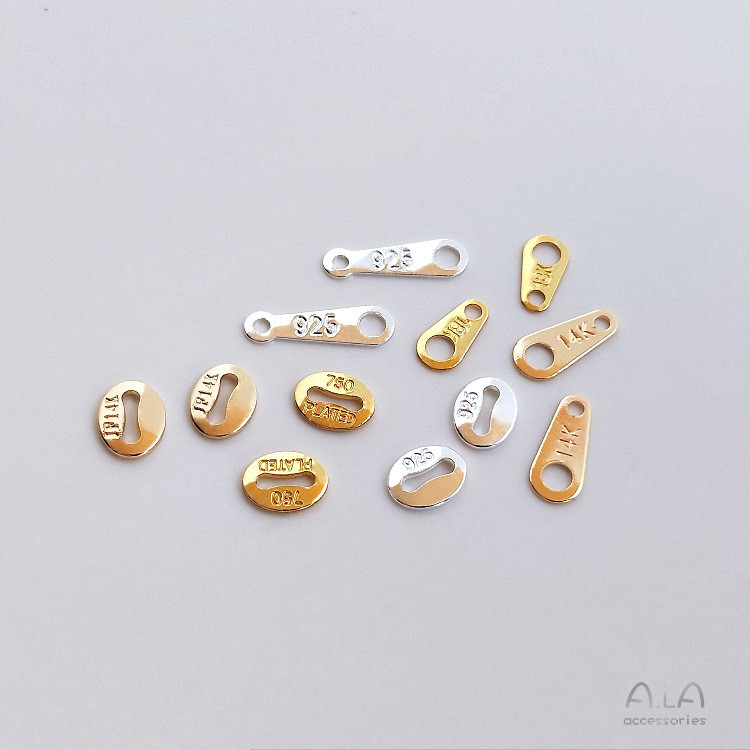 สีระบุ 14k18K แพคเกจจริงชุบทองเงินสเตอร์ลิงตัวอักษรแท็กเครื่องประดับการเชื่อมต่อ Finishing 8-ตัวอักษรหัวเข็มขัดชิ้น diy อุปกรณ์เสริม
