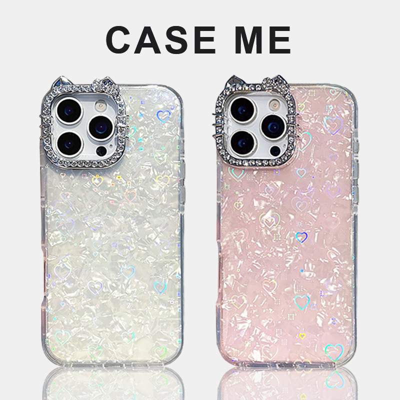 น่ารัก 3DลูกแมวหูGlitterเพชรกล้องกรอบโทรศัพท์มือถือสําหรับiPhone 17 16 15 14 13 12 11 Pro Max HardอะคริลิคShock ProofปกหลังShell