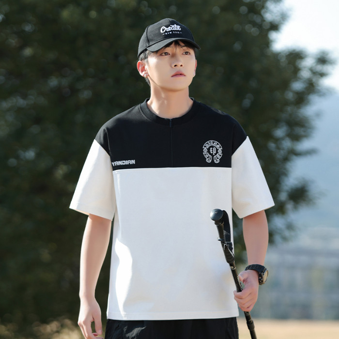 2025 NEW 2025M-8XL 2025 Summer Short Sleeve Men's 7A Antibacterial Large Size Half Open Chest Zipper